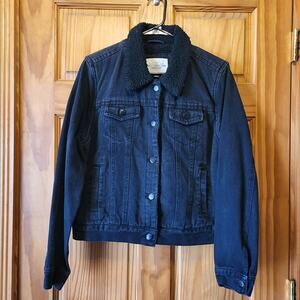 Ashley Vintage Charm Sherpa Lined Black Denim Trucker Jacket womens size XL